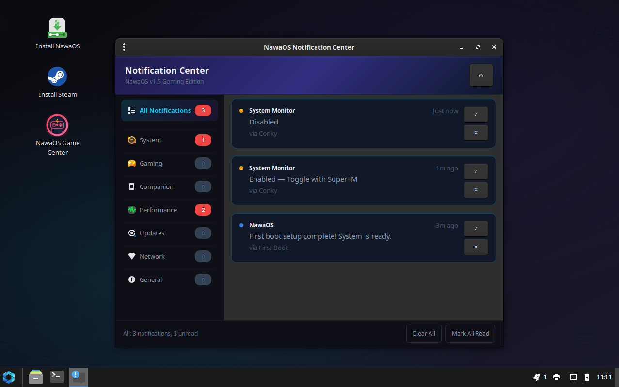 NawaOS notification center